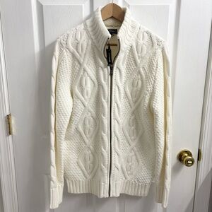 Express Cable Knit Zip Up Cardigan Sweater Men’s Large White NWT Faux Fur Sherpa